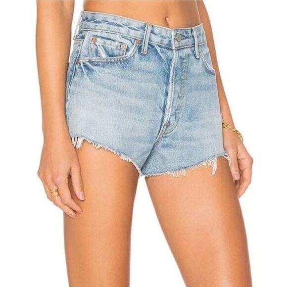 Grlfrnd Medium Wash Can't Get Enough Cindy Button Fly Cutoff Raw Hem Shorts 31 - Picture 2 of 12